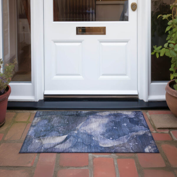 2' X 3' Blue Abstract Washable Non Skid Indoor Outdoor Area Rug