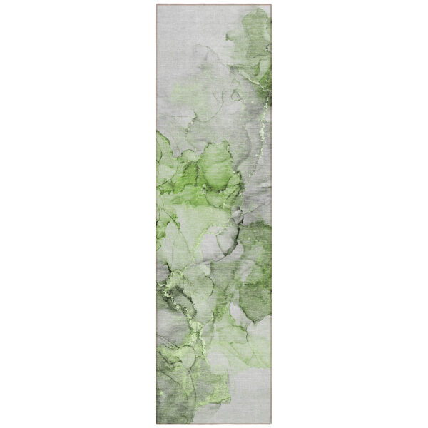 8' Runner Green Abstract Washable Non Skid Indoor Outdoor Runner Rug