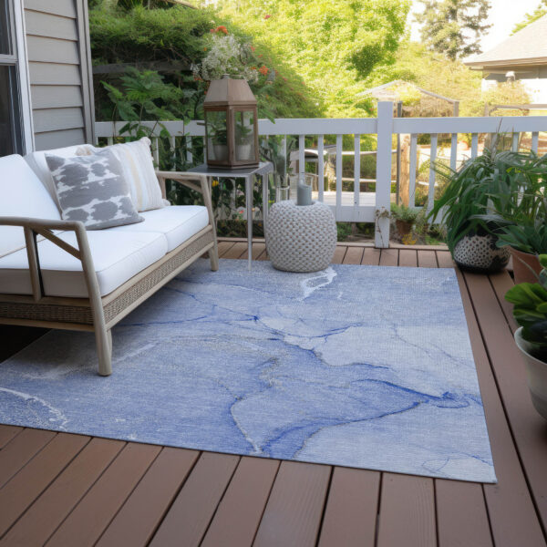 3' X 5' Blue Abstract Washable Non Skid Indoor Outdoor Area Rug