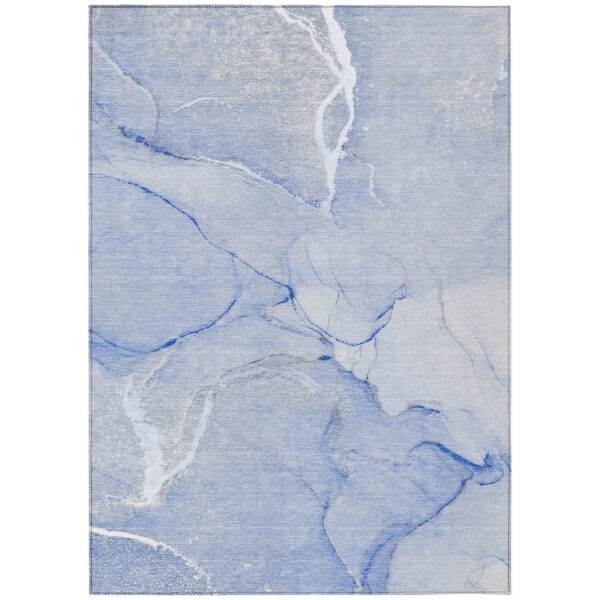 3' X 5' Blue Abstract Washable Non Skid Indoor Outdoor Area Rug