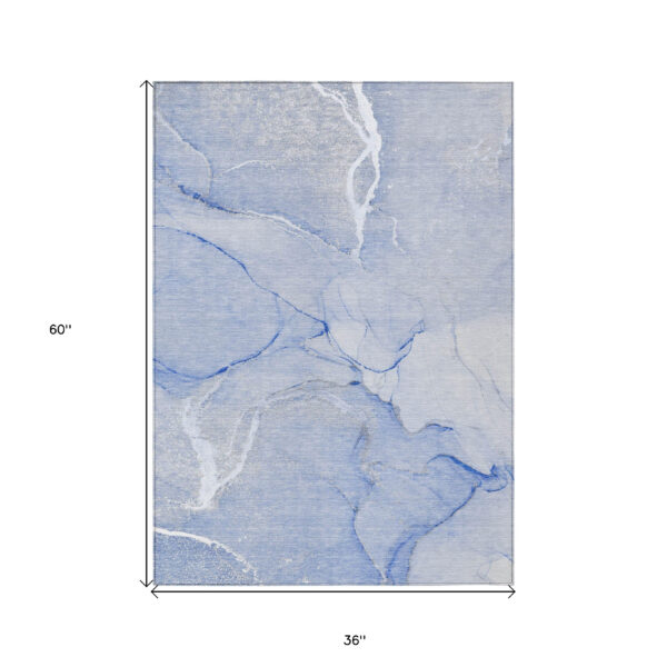 3' X 5' Blue Abstract Washable Non Skid Indoor Outdoor Area Rug