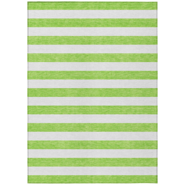 3' X 5' Lime Green and White Striped Washable Indoor Outdoor Area Rug