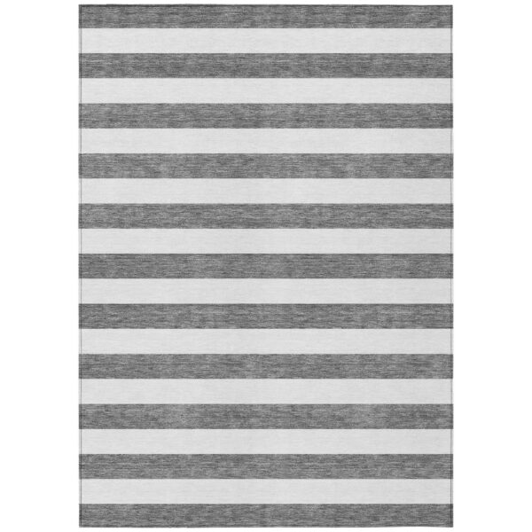 5' X 8' Charcoal Striped Washable Non Skid Indoor Outdoor Area Rug
