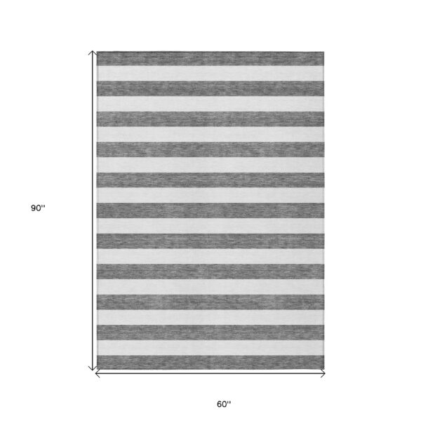 5' X 8' Charcoal Striped Washable Non Skid Indoor Outdoor Area Rug