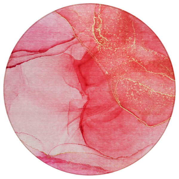8' Round Pink Round Abstract Washable Non Skid Indoor Outdoor Area Rug