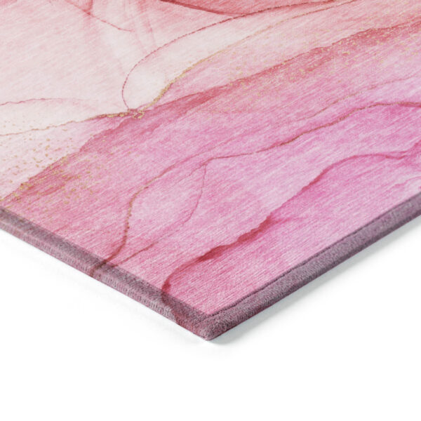 8' Round Pink Round Abstract Washable Non Skid Indoor Outdoor Area Rug