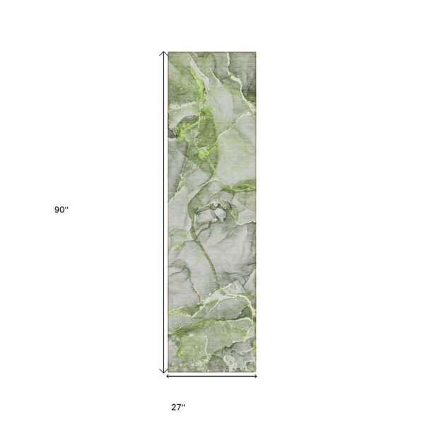 8' Runner Green Abstract Washable Non Skid Indoor Outdoor Runner Rug