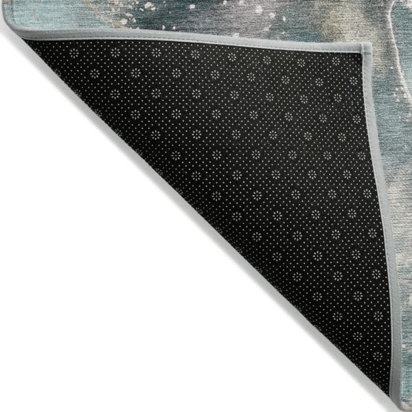 2' X 3' Teal Abstract Washable Non Skid Indoor Outdoor Area Rug