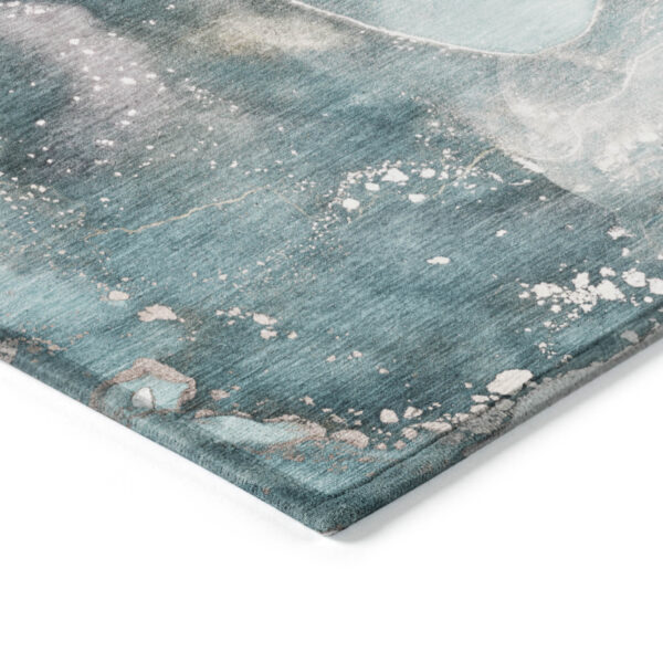 2' X 3' Teal Abstract Washable Non Skid Indoor Outdoor Area Rug