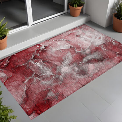 3' X 5' Merlot Abstract Washable Non Skid Indoor Outdoor Area Rug