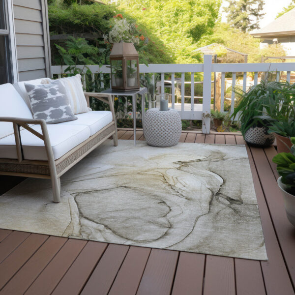 5' X 8' Beige and Gray Abstract Washable Non Skid Indoor Outdoor Area Rug