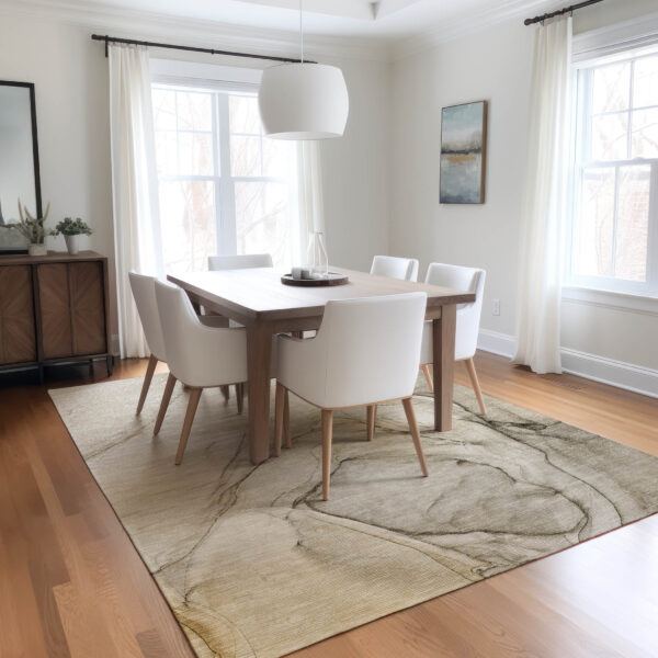 5' X 8' Beige and Gray Abstract Washable Non Skid Indoor Outdoor Area Rug
