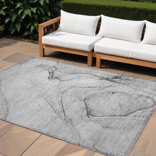 10' X 14' Gray Abstract Washable Non Skid Indoor Outdoor Area Rug