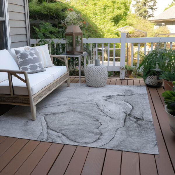 10' X 14' Gray Abstract Washable Non Skid Indoor Outdoor Area Rug