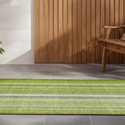 2' X 8' Green Striped Washable Non Skid Indoor Outdoor Runner Rug