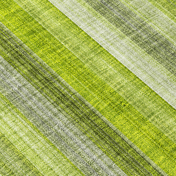 2' X 8' Green Striped Washable Non Skid Indoor Outdoor Runner Rug