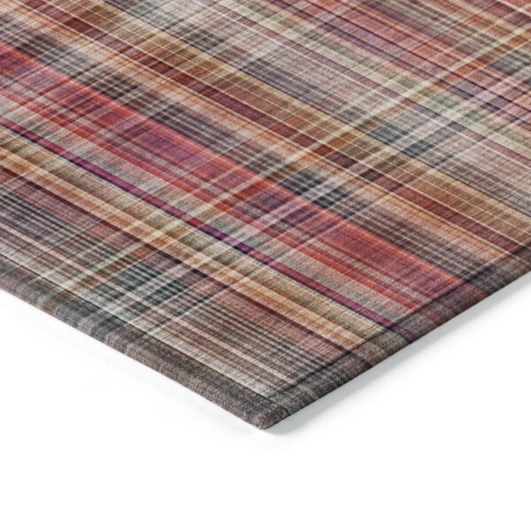 10' X 14' Red Orange and Brown Plaid Washable Non Skid Indoor Outdoor Area Rug