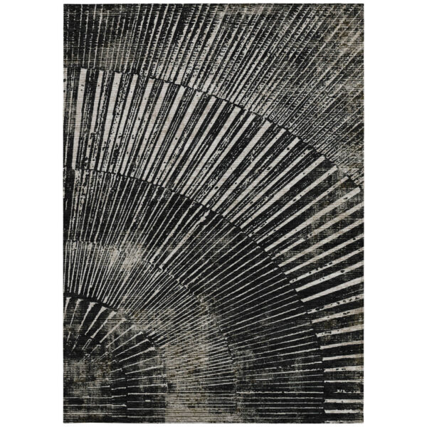 9' X 12' Black and Ivory Abstract Washable Non Skid Indoor Outdoor Area Rug