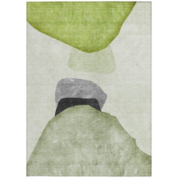 9' X 12' Green Black and Gray Abstract Washable Non Skid Indoor Outdoor Area Rug