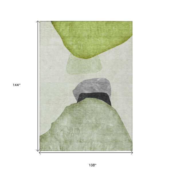 9' X 12' Green Black and Gray Abstract Washable Non Skid Indoor Outdoor Area Rug