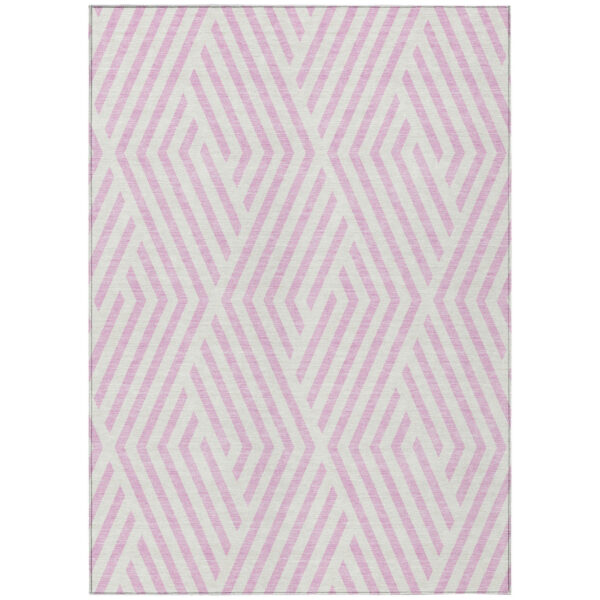 10' X 14' Pink and White Geometric Washable Non Skid Indoor Outdoor Area Rug