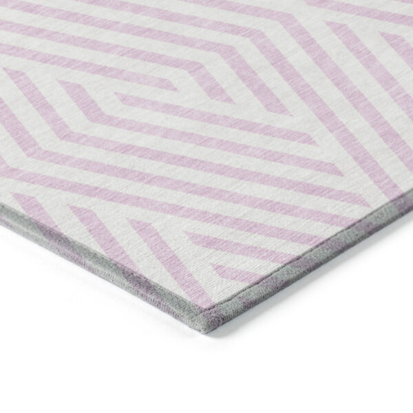 10' X 14' Pink and White Geometric Washable Non Skid Indoor Outdoor Area Rug