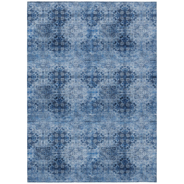 2' X 3' Navy Blue Floral Medallion Washable Non Skid Indoor Outdoor Area Rug