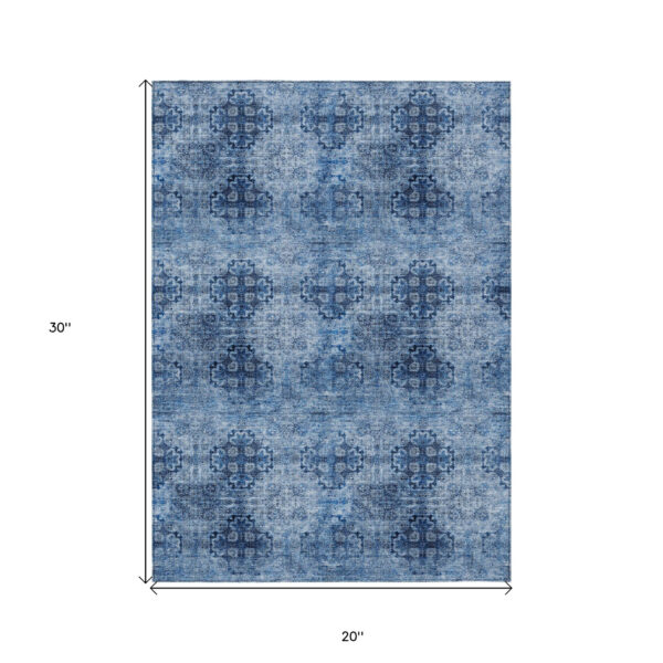 2' X 3' Navy Blue Floral Medallion Washable Non Skid Indoor Outdoor Area Rug