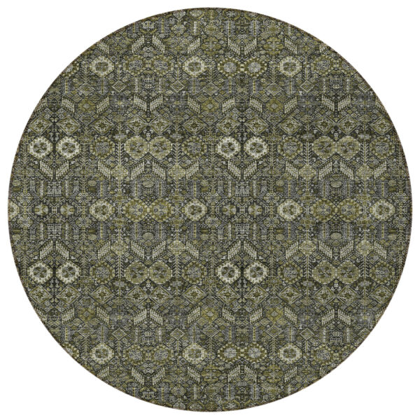 8' Round Moss Green and Gray Round Floral Washable Non Skid Indoor Outdoor Area Rug
