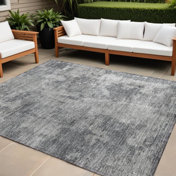 9' X 12' Gray Abstract Washable Non Skid Indoor Outdoor Area Rug