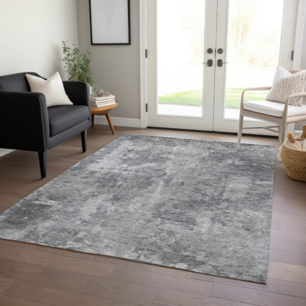 9' X 12' Gray Abstract Washable Non Skid Indoor Outdoor Area Rug
