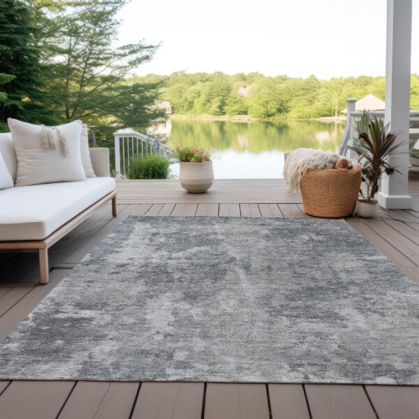 9' X 12' Gray Abstract Washable Non Skid Indoor Outdoor Area Rug