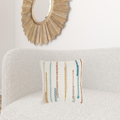Multicolor Embroidered Stripe Throw Pillow