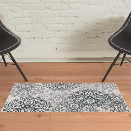 2' X 3' Oatmeal And Gray Medallion Power Loom Stain Resistant Area Rug