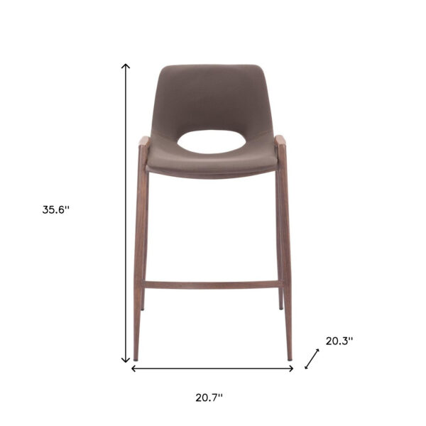 Set of Two 26" Brown Faux Leather And Steel Low Back Counter Height Bar Chairs