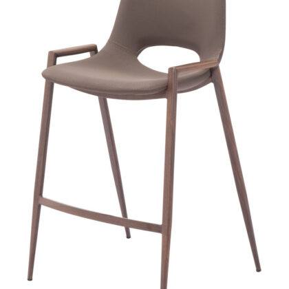 Set of Two 26" Brown Faux Leather And Steel Low Back Counter Height Bar Chairs