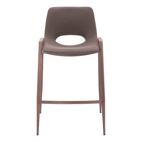 Set of Two 26" Brown Faux Leather And Steel Low Back Counter Height Bar Chairs