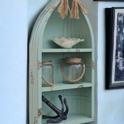 Distressed Blue Canoe Hanging Shelf