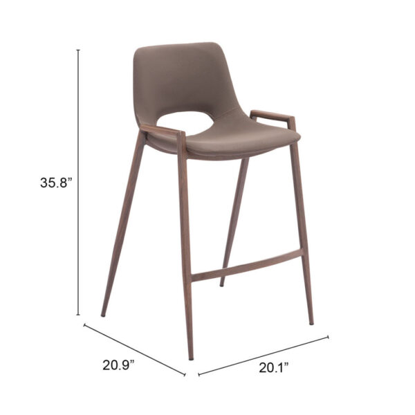 Set of Two 26" Brown Faux Leather And Steel Low Back Counter Height Bar Chairs