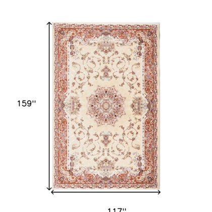 10' X 13' Cream Oriental Washable Non Skid Area Rug