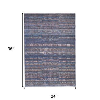 2' X 3' Blue Purple And Brown Floral Power Loom Area Rug