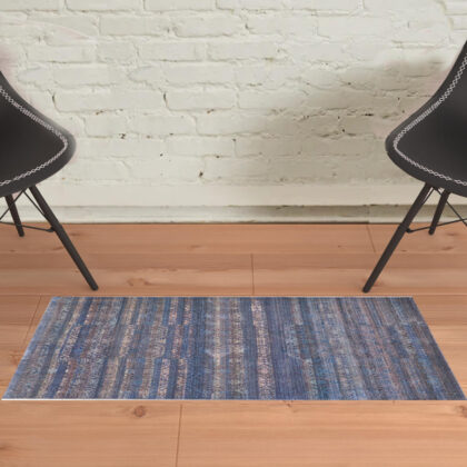 2' X 3' Blue Purple And Brown Floral Power Loom Area Rug