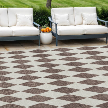8' X 10' Brown Geometric Washable Indoor Outdoor Area Rug