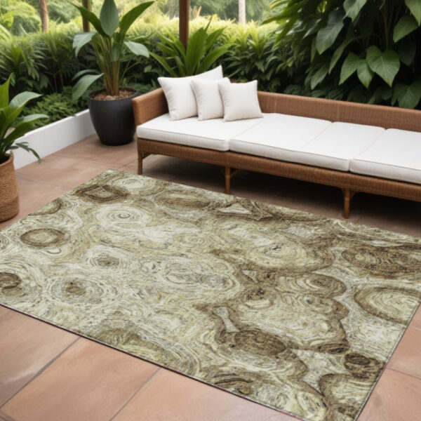 9' X 12' Beige Taupe And Brown Abstract Washable Indoor Outdoor Area Rug