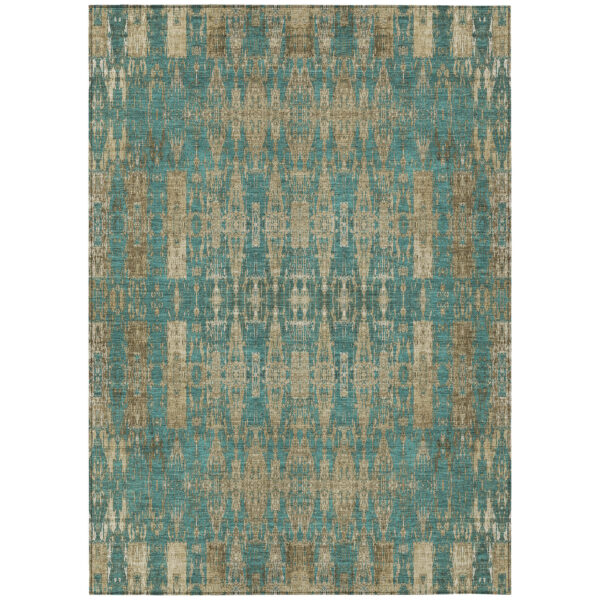 8' X 10' Teal Blue Taupe And Beige Moroccan Washable Indoor Outdoor Area Rug