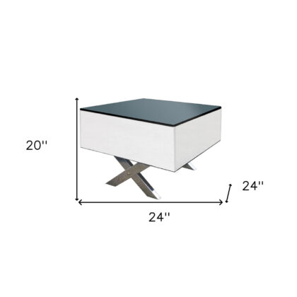 20" Black And White Mirrored Glass Square Cross Legs End Table