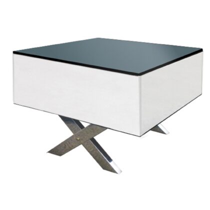 20" Black And White Mirrored Glass Square Cross Legs End Table