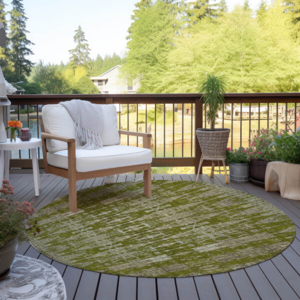 8' Olive Green Taupe And Beige Round Moroccan Washable Indoor Outdoor Area Rug