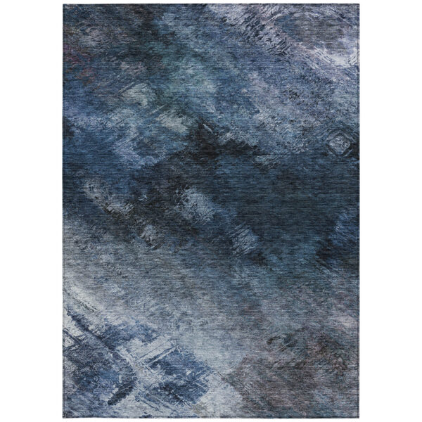 10' X 14' Navy Blue And Denim Blue Abstract Washable Indoor Outdoor Area Rug