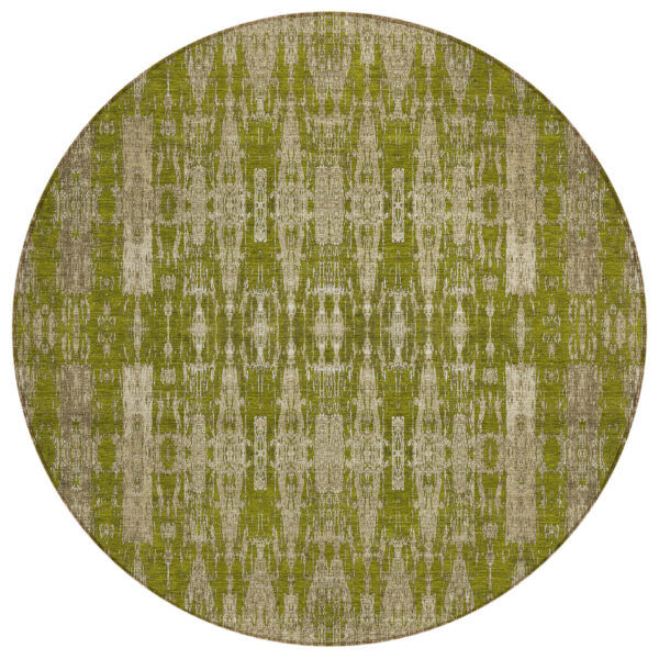 8' Olive Green Taupe And Beige Round Moroccan Washable Indoor Outdoor Area Rug